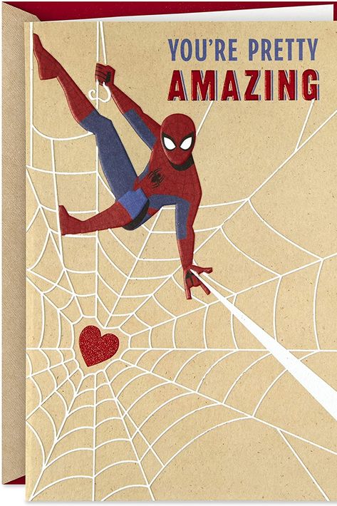 Send a sweet note to your husband, wife, girlfriend, Boyfriend, or romantic partner who loves spider-man with a cool #valentinesday card made especially for them. Kraft paper cover features Spider-Man with a heart at the center of his Web, accented with metallic foil.Inside reads: "this Valentine's day, I just wanted to say.. Thanks for sticking with me" this card is the perfect accompaniment to any great Valentine's day gift and a memorable way to wish the person you love a happy Valentines day Unique Valentines Cards, Valentines Wallpaper Iphone, Spiderman Gifts, Funny Valentines Cards, Image Spiderman, Valentines Gift Bags, Creative Gifts For Boyfriend, Valentines Day Greetings, Spiderman Birthday