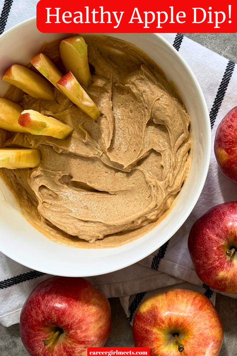 This healthy peanut butter apple dip that includes Greek yogurt is insanely delicious! It's hard to believe this dessert/snack dip recipe has the word healthy in it because it tastes incredible. Honey and ground cinnamon or pumpkin pie spice add sweetness to this spread. Cream cheese is not included. Serve this easy apple dip on a dessert board with apple slices, Graham crackers, or cookies. Enjoy!!

// healthy apple dip // peanut butter apple dip // yogurt apple dip // Peanut Butter Cream Cheese Apple Dip, Peanut Butter Apple Dip Healthy, High Protein Apple Dip, Peanut Butter Dip For Apples, Apple Dip Healthy, Healthy Apple Dip, Yogurt Apple Dip, Easy Apple Dip, Peanut Butter Apple Dip