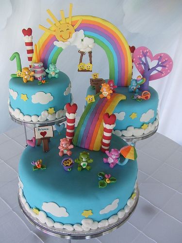 I am so in love with this case... I'm having someone make this cake for my daughter's 1st Birthday Party. Candyland Cakes, Mlp Cake, Care Bear Cake, Care Bear Cakes, Baby Bill, Rodjendanske Torte, Care Bear Birthday, Bear Cake, Pony Birthday