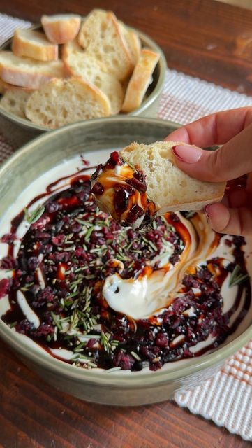 Whipped Ricotta Dip With Balsamic And Cranberries, Savoury Dips, Whipped Ricotta Dip, Cranberry Appetizer, Sourdough Baguette, Ricotta Dip, Whipped Ricotta, Chia Jam, Snack Platter