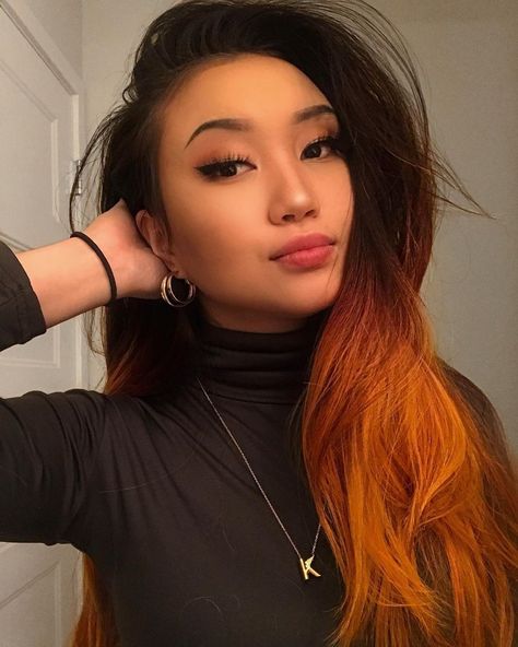 Arctic Fox Hair Color on Instagram: “Could a smoky orange balayage BE more of an iconic look?! Notttttt even close sister. ✋🏼 @bbyjanellee is alllll the proof we need and we'll…” Brown Hair Asian, Hair Korean Style, Rose Brown Hair, Dark Orange Hair, Orange Brown Hair, Orange Ombre Hair, Fox Hair Dye, Hair Korean, Hair Asian