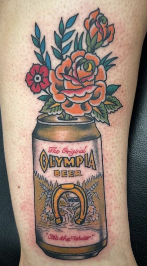 Beer Can Tattoo, Beer Tattoo Ideas, Beer Tattoo, Can Tattoo, Pbr Beer, Beer Tattoos, Tattoo Traditional, Traditional Tattoos, Beer Can