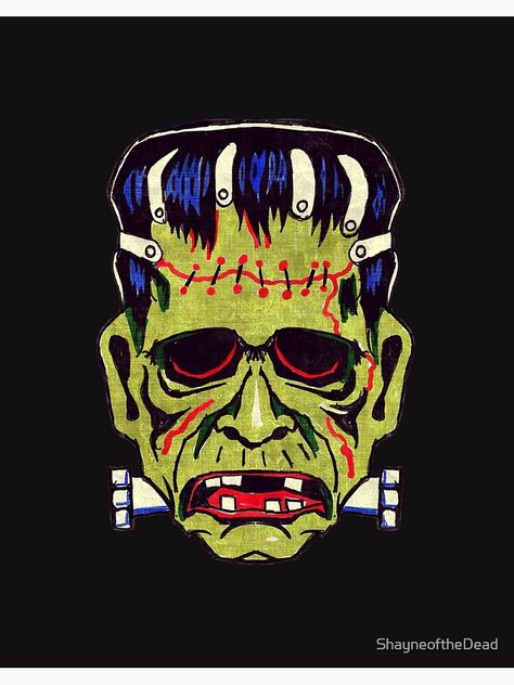 "Frankenstein Vintage Halloween Mask" Art Board Print for Sale by ShayneoftheDead | Redbubble Frankenstein Drawing, Vintage Halloween Mask, Vintage Frankenstein, Frankenstein Mask, Oddities Collection, Vintage Halloween Art, Halloween Frankenstein, Deer Drawing, Mask Art