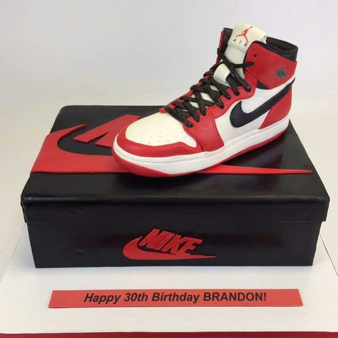 Air Jordan Birthday Cake Nike Shoes, Jordan 1 Cake, Jordan Shoe Cake, Michael Jordan Cake, Shoebox Cake, Nike Birthday, Boys 18th Birthday Cake, Nike Cake, Jordan Cake