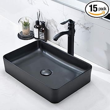 Black Vessel Sink- HLBLFY 20 Inch Bathroom Vessel Sink Above Counter Rectangular Matte Black Countertop Sink for Cabinet Lavatory Vanity Bathroom Sinks Bowl, Dresser Sink, Sink Above Counter, Black Countertop, Black Bathroom Sink, Bathroom Containers, Countertop Sink, Black Sink, Basin Design