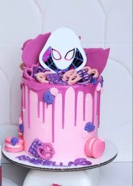 Ghost Spider Cake, Ghost Spider Birthday Party, Ghost Spider Birthday, Girl Superhero Cake, Spidey Cake, Dc Cake, Birthday Cale, Spider Cake, Spiderman Birthday Cake