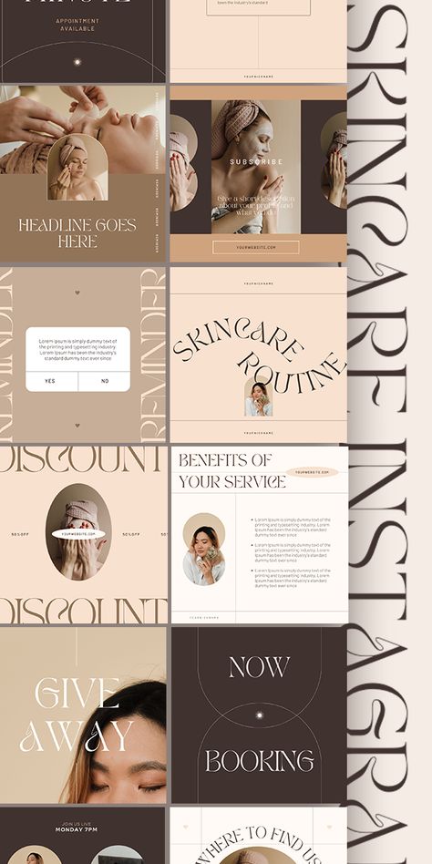 Beauty natural Esthetician Canva Instagram aesthetic Template Design for coaches Service based Small Business like skincare, Esthetician Makeup artist, lash and eyebrows hairstylist, spa salon facials, beauty blogs. Social media post and story engagement booster, quotes, questions, price list, menu template layouts. oatmeal brown, caramel Good Post ideas. Cute minimal. what to post on instagram. Beauty influencer, massage therapist. waxing. lash and hair extension. Nude organic, beige Beauty Post Ideas, Quotes Questions, What To Post On Instagram, Feed Layout, Esthetician Instagram, Instagram Feed Tips, Lash Technician, To Post On Instagram, Skincare Instagram