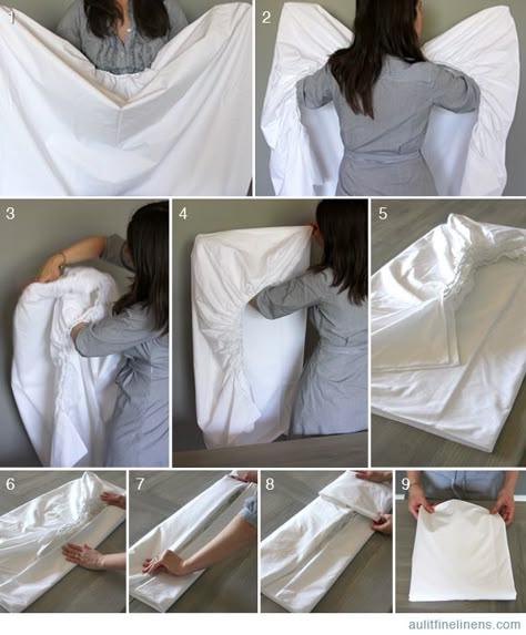 Au Lit Fine Linens — How to fold a fitted sheet. Organiser Son Dressing, Folding Fitted Sheets, Clothes Closet Organization, Linen Closet Organization, Konmari Method, Closet Organization Diy, How To Fold, Folding Clothes, Clothes Closet