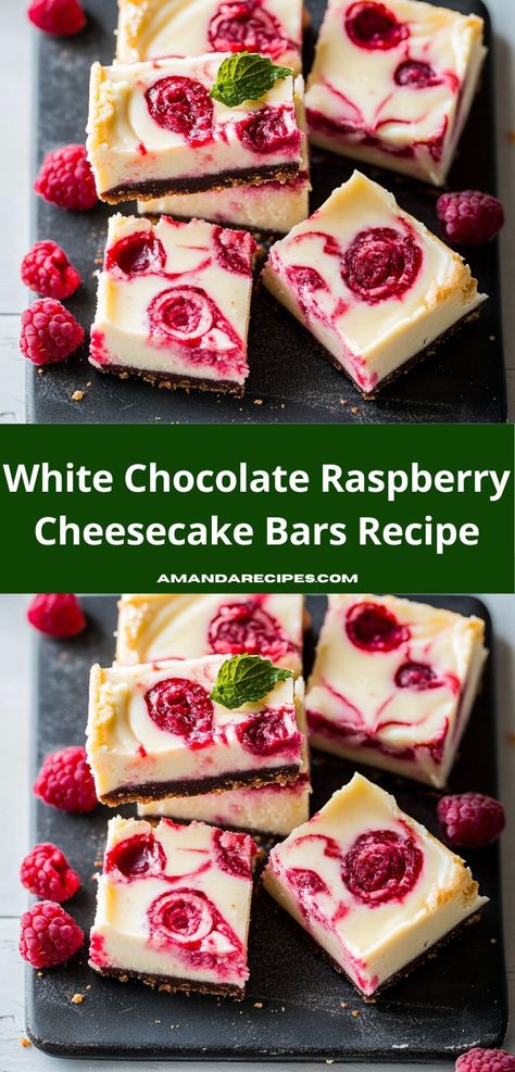 Craving a delightful dessert? These White Chocolate Raspberry Cheesecake Bars are a perfect blend of creamy and fruity flavors. Easy to prepare, they make a fantastic treat for family gatherings or special occasions. White Chocolate Cheesecake Bars, Chocolate Cheesecake Bars, Raspberry Cheesecake Bars, White Chocolate Raspberry Cheesecake, Chocolate Raspberry Cheesecake, White Chocolate Cheesecake, Cheesecake Bar Recipes, Rich Desserts, Chocolate Cream Cheese