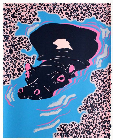 Screen Printing Art, Posca Art, Cabbages, Arte Inspo, Art And Illustration, Hippopotamus, Animal Illustration, 그림 그리기, Drawing Inspiration