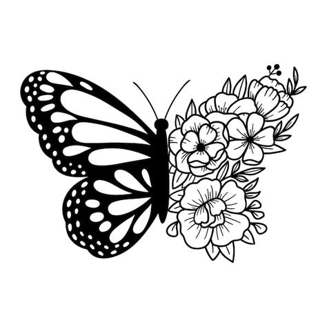 Floral butterfly flowers and butterfly o... | Premium Vector #Freepik #vector #background #banner #flower #floral Butterfly Monogram, Butterfly With Flowers, Flor Tattoo, Svg Butterfly, Butterfly Outline, Butterfly Tutorial, Beautiful Tattoos For Women, Flower Line Drawings, Butterfly Svg