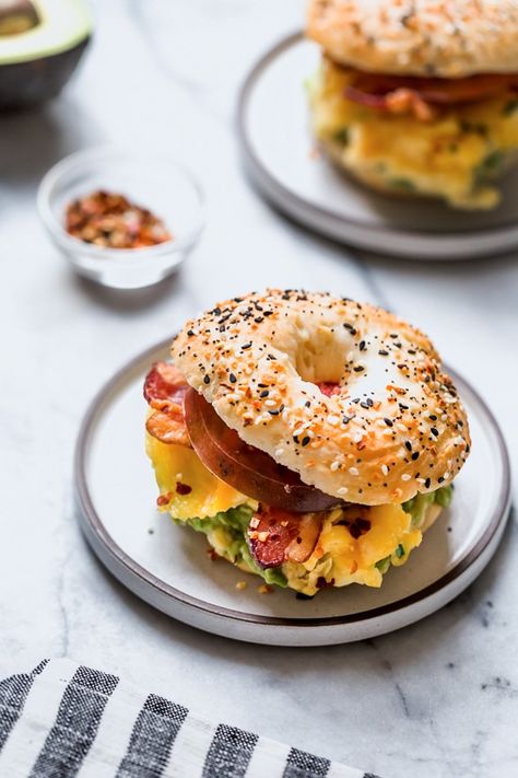 Bacon, egg and avocado on a bagel is my favorite breakfast sandwich made with scrambled eggs, center cut bacon and sliced tomatoes on my homemade bagels. Avocado Bagel Breakfast, Egg And Avocado Breakfast, Avocado Bagel, Avocado Breakfast Sandwich, Easy Camping Breakfast, Bagel Breakfast, Bagel Breakfast Sandwich, Sliced Tomatoes, Breakfast Sandwich Recipes