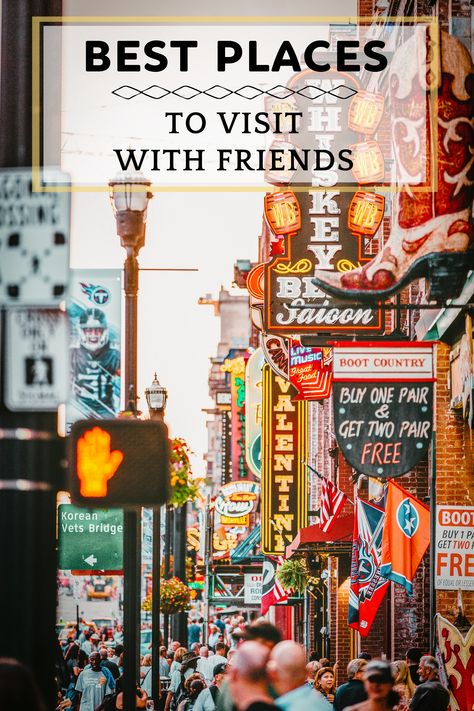 Looking to travel with friends in the near future but unsure where to go? These bucket-list cities and towns around the world will blow your mind. Party all night in cities like NYC, Miami, and New Orleans, or explore historic and cultural sites. Whether you're planning a trip for a bachelor/bachelorette party, or a best friends trip, this article has got you covered. Here are the 15 best places to travel with friends! #BestFriends #TravelBucketList #UniquePlaces #USATravel Places To Travel With Friends, Travelling Usa, Travel With Friends, New Orleans Vacation, Friends Trip, Girls Trips, Friend Vacation, Chicago Tours, Group Travel