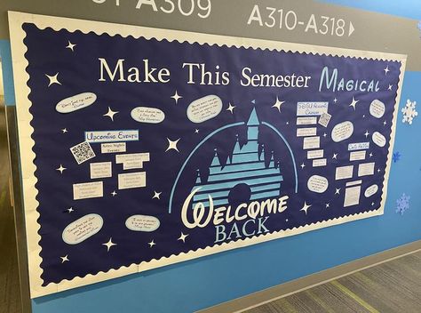 Nursing School Bulletin Board, Spirit Week Bulletin Board Ideas, Ra Bulletin Board Themes, Classy Bulletin Boards, Nhs Bulletin Board, Door Decs Ra Ideas, Hall Bulletin Board Ideas, Disney Bulletin Boards College, Ra Welcome Back Bulletin Boards College