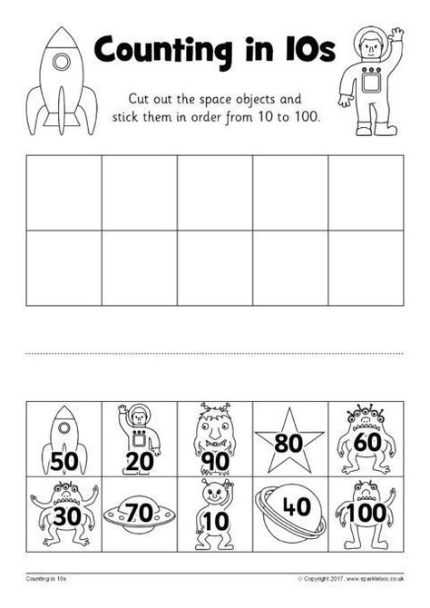 Counting in 10s Cut and Stick Worksheets (SB12252) - SparkleBox Counting By 5s Worksheet, Counting In 10s, Counting By 5s, Skip Counting Worksheets, Counting In 2s, Counting In 5s, Counting By 10, Counting By 5's, Cut And Paste Worksheets