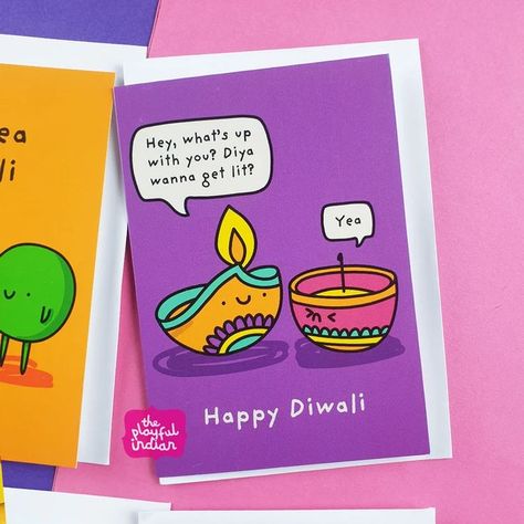 I love the illustration and typography in this one! It is one of my favourite contemporary Diwali cards this year and I am looking forward to sending it to my friend. Diwali Typography, Diwali Creative Greeting Card, Diwali Greeting Cards Design, Diwali Greetings Cards, Diwali Greeting Cards Images, Deewali Greetings Card, Diwali Illustration, Diwali Painting, Diwali Card