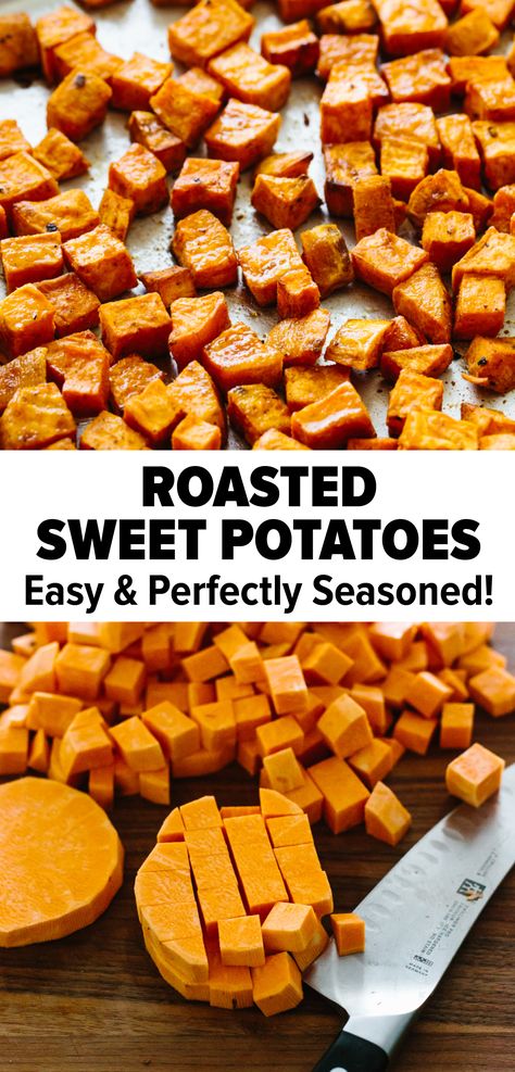 Savory Sweet Potato Recipes, Sweet Potato Recipes Roasted, Sweet Potato Recipes Baked, Cubed Sweet Potatoes, Pan Recipe, Pan Dinners, Baked Sweet Potato, Idee Pasto Sano, Sheet Pan Recipes