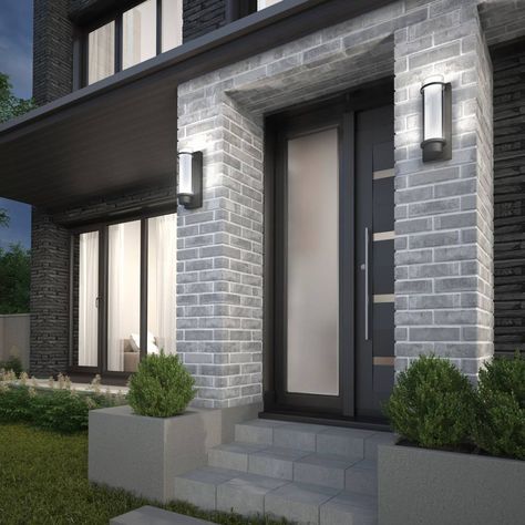 Exterior Wall Lights Modern, Garage Lights, Front Door Lighting, Color House, Exterior Wall Tiles, Stone Exterior, Bulkhead Light, Wall Tiles Design, Exterior Makeover