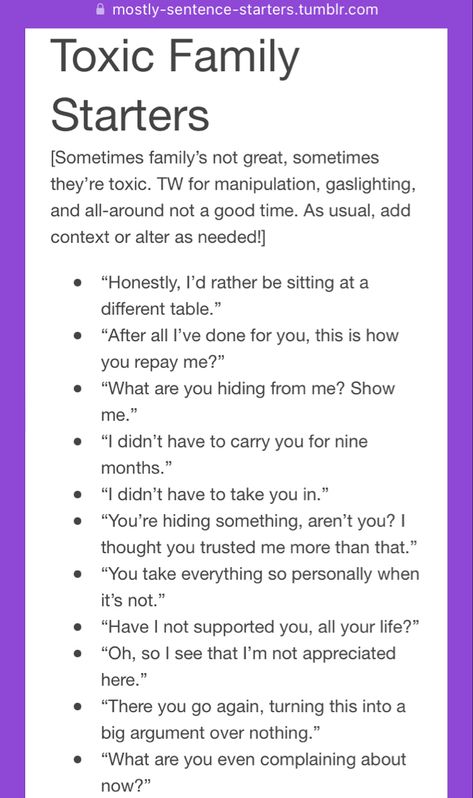 Gaslighting Writing Prompts, Toxic Family Prompts, Roleplay Dialogue, Cheating Prompts, Rp Starter Prompts, Blue Synonyms, Toxic Writing Prompts, Backstory Ideas For Oc, He Is A 10 But Questions