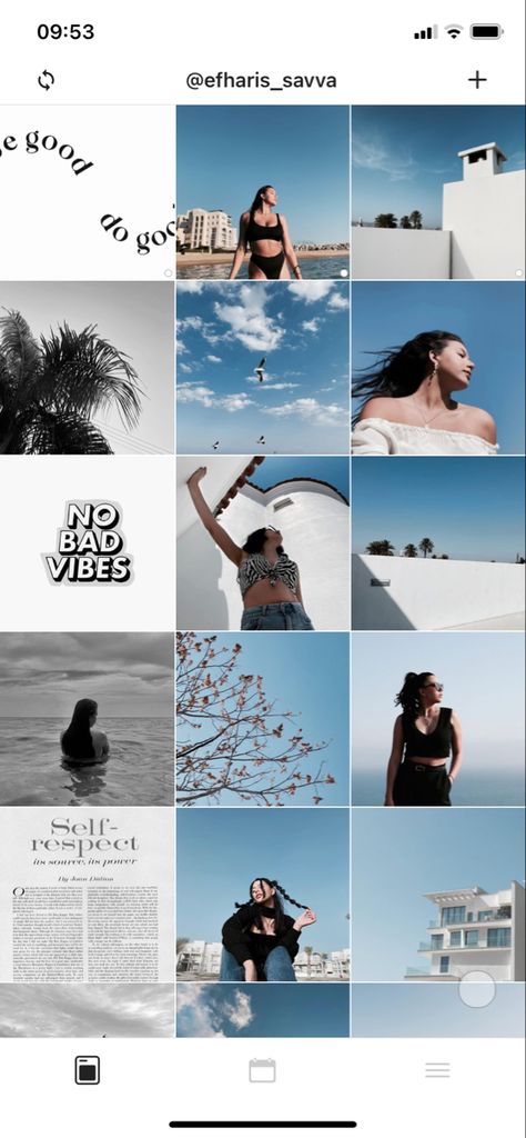 Instagram Profile Ideas Design, Instagram Feed Ideas Travel, Blue Feeds Aesthetic, Aesthetic Instagram Feed Ideas Colorful, Blue Ig Feed, Insta Grid Ideas, Instagram Blue Theme, Blue Instagram Aesthetic, Instagram Feed Ideas Layout