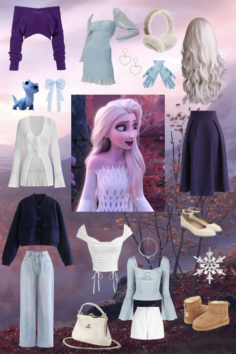 elsa disney oufit inspo board Elsa Inspired Outfit Women, Elsa Frozen 2 Disneybound, Elsa Casual Outfit, Modern Elsa Outfit, Elsa Inspired Outfit Casual, Disney Princess Winter Outfits, Frozen Inspired Outfits For Women, Elsa Modern Outfit, Outfits Inspired By Disney Princesses