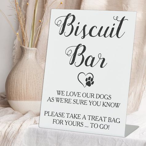 Biscuit Bar Pet Doggie Dog Treat Wedding Favor  Pedestal Sign Biscuit Bar Wedding, Dog Treat Wedding, Wedding Favor Sign, Dog Wedding Bandana, Treat Bar, Wedding Favor Table, Biscuit Bar, Wedding Favours Sign, Wedding Pets