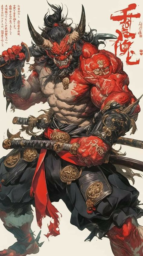 Oni Concept Art, Japanese Character Art, Emo Anime Characters, Oni Character Design, Japanese Demon Art, Oni Character Design Male, Oni Character, Japanese Demons, Japanese Gods