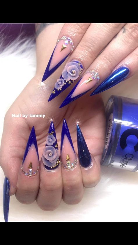 Royal Blue Stiletto Nails, Blue Nails Stiletto, Blue Stiletto Nails, Royal Blue Nails, Nails Stiletto, Long Nail Designs, Pointed Nails, Long Nail, Long Acrylic