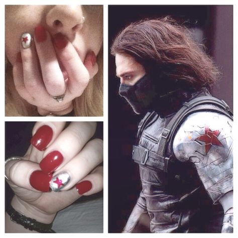 Winter Soldier Nail Art, Bucky Barnes Nails, Winter Soldier Nails, Marvel Nail Art, Avenger Nails, Captain America Nails, Avengers Nails, Marvel Nails, Captain America The Winter Soldier