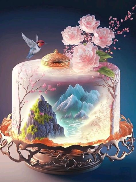 Blueberry Lemon Cake Recipe, Chinese Cake, 3d Jelly Cake, Cherry Blossom Cake, Blossom Cake, Artist Cake, Fantasy Cake, Beautiful Cake Designs, Amazing Food Decoration