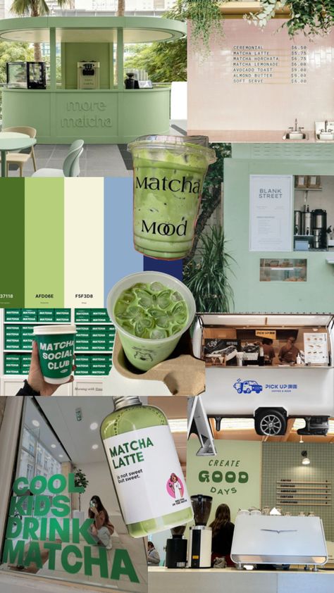 Matcha Bars, Matcha Lemonade, Matcha Cafe, Green Marketing, Green Cafe, Smoothie Shop, Brunch Club, Matcha Drink, Cafe Branding