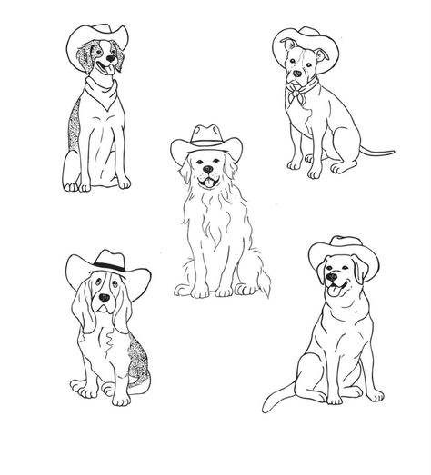 Cowboy Dog Tattoo, Cowboy Tattoos, Graphic Wall Art, Tattoo Drawings, Art Inspo, Animal Art, Tatting, Coloring Books, Tattoo Designs