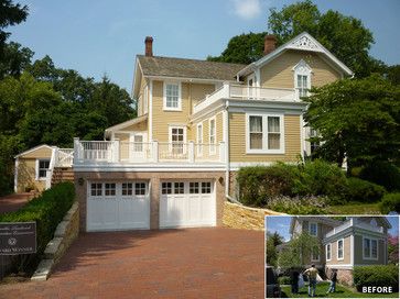 Deck Over Garage Design Ideas, Pictures, Remodel and Decor Deck Over Garage, Pergola Garage, Beach Bungalow Exterior, Traditional Exterior Homes, Outdoor Living Deck, Garage Addition, Building A Garage, Ranch Remodel, Porch Addition