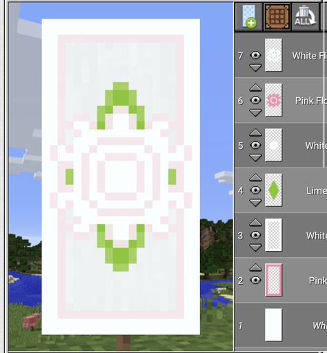 Cute Sheild Banner Designs Minecraft, Pink Banners Minecraft, Cute Pink Minecraft Banners, Cute Mc Banners, Kawaii Minecraft Banner Designs, Green Banner Minecraft, Aesthetic Minecraft Banner Designs, Shield Banner Design Minecraft, Aesthetic Minecraft Banners