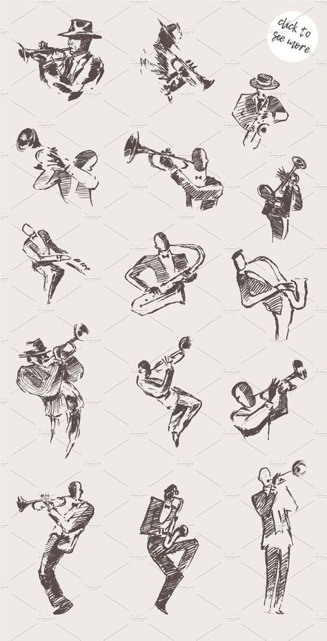 Jazz Band Drawing, Jazz Tattoo Ideas, Musician Drawing, Jazz Tattoo, Jazz Drawing, Jazz Painting, Arte Jazz, Jazz Poster, Jazz Art