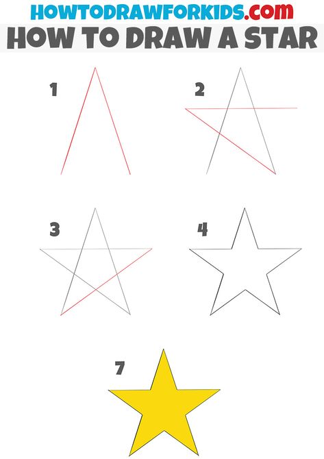 Christmas How To Draw For Kids, How To Draw Kids Easy, How To Draw A Star Step By Step, How To Draw Stars, How To Draw A Star, Drawing A Star, Draw A Star, Draw Star, Trin For Trin Tegning