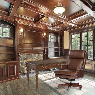 Wood Panel Decor, Luxurious Home Office, Solid Wood Writing Desk, Solid Wood Desk, Executive Chair, Executive Desk, Wood Work, Home Office Design, Facades