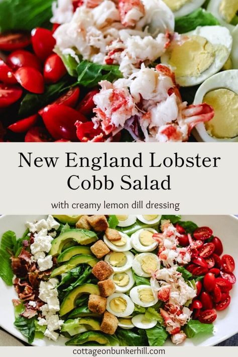 Lobster Salad Recipes, Lemon Dill Dressing Recipe, Lobster Cobb Salad, Df Dinner, Lemon Dill Dressing, Cobb Salad Ingredients, Beach Recipes, Classic Cobb Salad, Best Egg Recipes