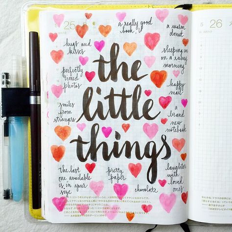 Day 25 of #listersgottalist: the little things ❤️ #journal #artjournal #hobonichi #planner #diary #notebook #filofax #mtn #midori #scrapbooking #stationery #pens #doodles #doodling #type #typography #letters #lettering #handwriting #handlettering #lettering #calligraphy #brushpens #brushlettering #watercolor #peerlesswatercolor Boyfriend Scrapbook, Couple Scrapbook, Anniversary Scrapbook, Love Scrapbook, Notebook Art, Scrapbook Book, Wreck This Journal, Love Journal, Diary Ideas