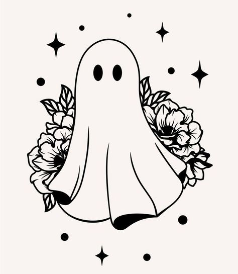 Ghost With Flowers, Stick Poke Tattoo, Ghost Drawing, Floral Ghost, Svg For Shirts, Ghost Tattoo, Mini Doodle, Funny Fall, Chica Cool