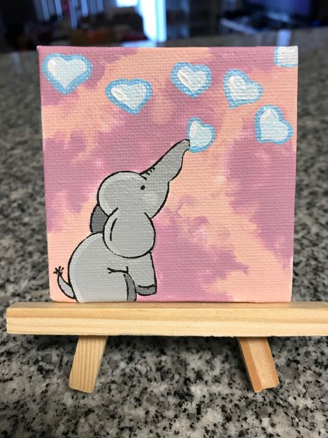 Elephant Easy Painting, Canvas Elephant Painting, Elephant Blowing Bubbles, Painting Aesthetic Ideas, Elephant Canvas Painting, Bubbles Painting, Elephant Painting Canvas, Mini Tela, Cute Easy Paintings