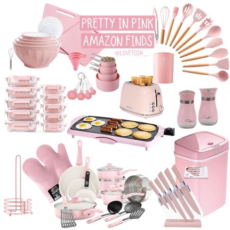 Pink And White Kitchen Decor, Kitchen College Decor, Pink Accent Kitchen, Pink And White Kitchen Ideas, Pink White Kitchen, Pink Kitchen Sets, Pink And Grey Kitchen Decor, Pink Kitchen Brown Cabinets, Cute Pink Kitchen