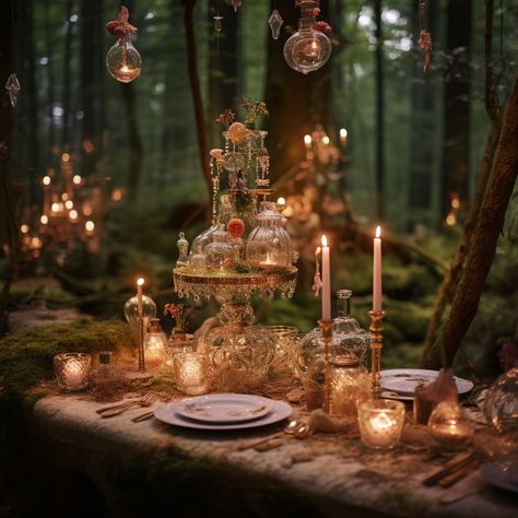 Forest Tea Party Aesthetic, Enchanted Garden Birthday Party Forest Themes, Elven Wedding Theme, Enchanted Forest Party Decorations, Enchanted Forest Wedding Cake, Forest Wedding Cake, Enchanted Forrest Wedding, Forest Fairy Wedding, Fairytale Forest Wedding