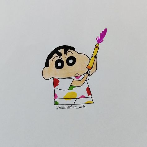 Shinchan drawing #shinchan Holi Cartoon Drawing, Drawing Shinchan, Holi Special Drawing, Shinchan Drawing, Holi Drawing, Children Day, Holi Special, Dress Painting, Holi Festival