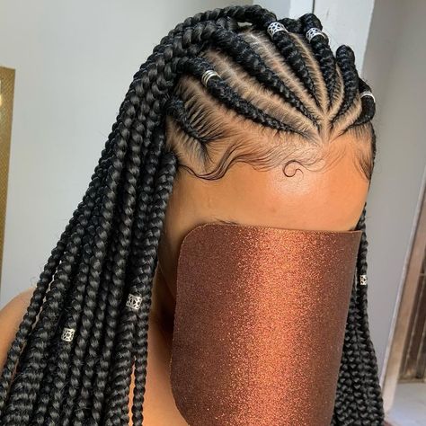 Fulani Braids With Box Braids Futuristic Hair, Protective Hairstyles For Natural Hair, Goddess Braids Hairstyles, Cute Braided Hairstyles, Quick Braided Hairstyles, Fulani Braids, Pretty Braided Hairstyles, Cornrow Hairstyles, African Braids Hairstyles