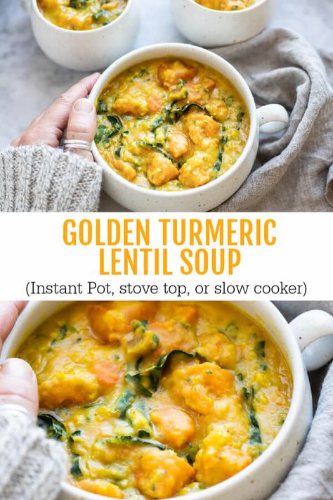 Potato Kale Soup Vegetarian, Instant Pot Broth Soup, Lentil Turmeric Soup, Lentil Sweet Potato Chili, Golden Lentil Soup, Pregnancy Soup, Kale Lentil Soup, Lentil Soup Instant Pot, Broth Instant Pot