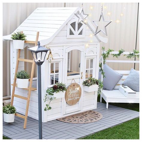 Cubby House Hack, Cubby House Ideas, Cubby Ideas, Kmart Decor, Kids Cubby Houses, Kids Cubbies, Kmart Hacks, Backyard Playhouse, Build A Playhouse