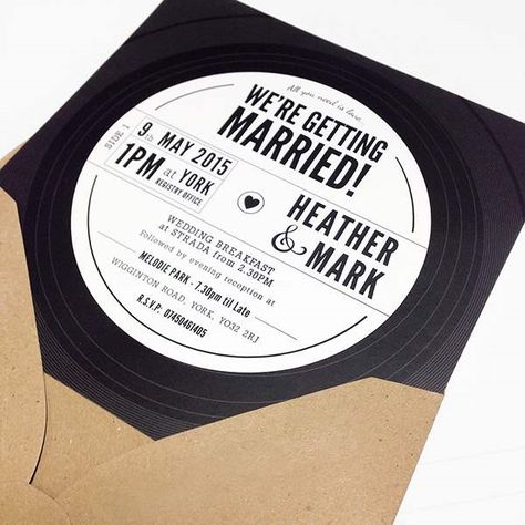 25 Unique Wedding Invitations (you wish you had thought of) Vinyl Record Wedding, Record Wedding, Inexpensive Wedding Invitations, Wedding Invitations Uk, Rock N Roll Wedding, Music Themed Wedding, Rock Wedding, Future Wedding Plans, Retro Wedding