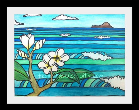 Hawaii Art Oahu Island Waimanalo Beach by FromPARADISEwithLOVE Heather Brown Art, Waimanalo Beach, Tropical Painting, Hawaii Art, Beach Hawaii, Waves Ocean, Hawaiian Art, Ocean Surf, Surfboard Art