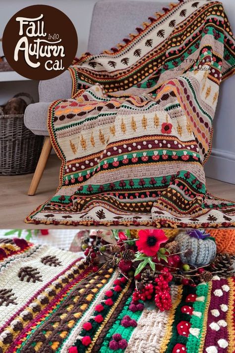 Fall into Autumn Blanket Free Crochet Pattern Crochet Spider Web, Autumn Blanket, Crochet Spider, Different Crochet Stitches, Plaid Crochet, Fall Blanket, Fall Crochet Patterns, Crochet Throw Blanket, Diy Magazine